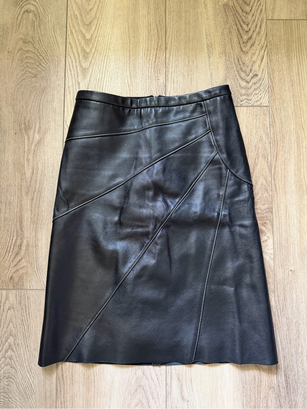 BCBG Leather Paneled A-Line Skirt